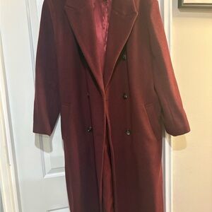 Abercrombie & Fitch Maroon Double-Breasted Wool Trench Coat - Women